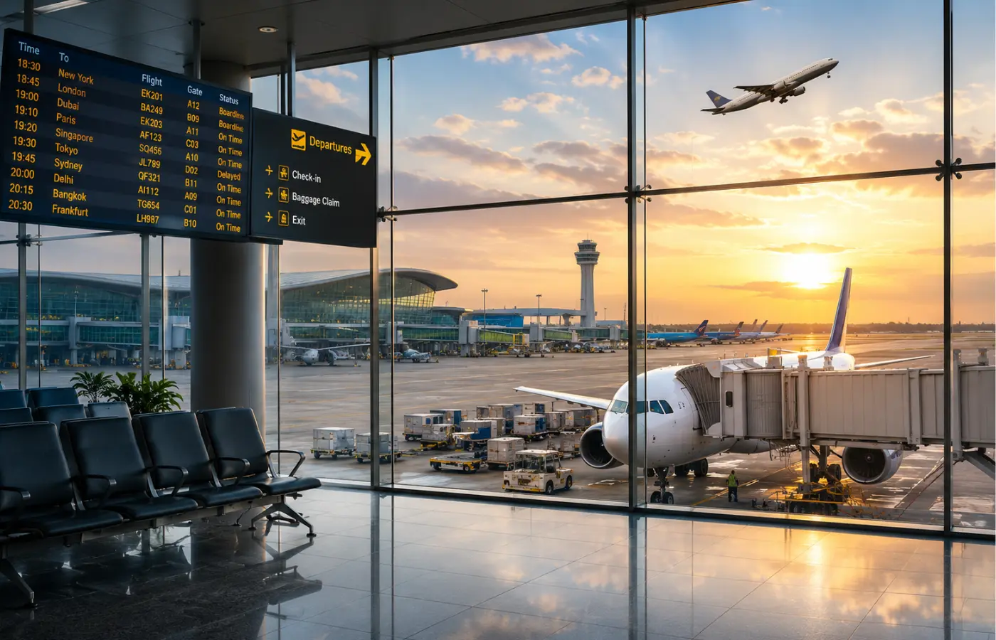 Airport terminal with aircraft