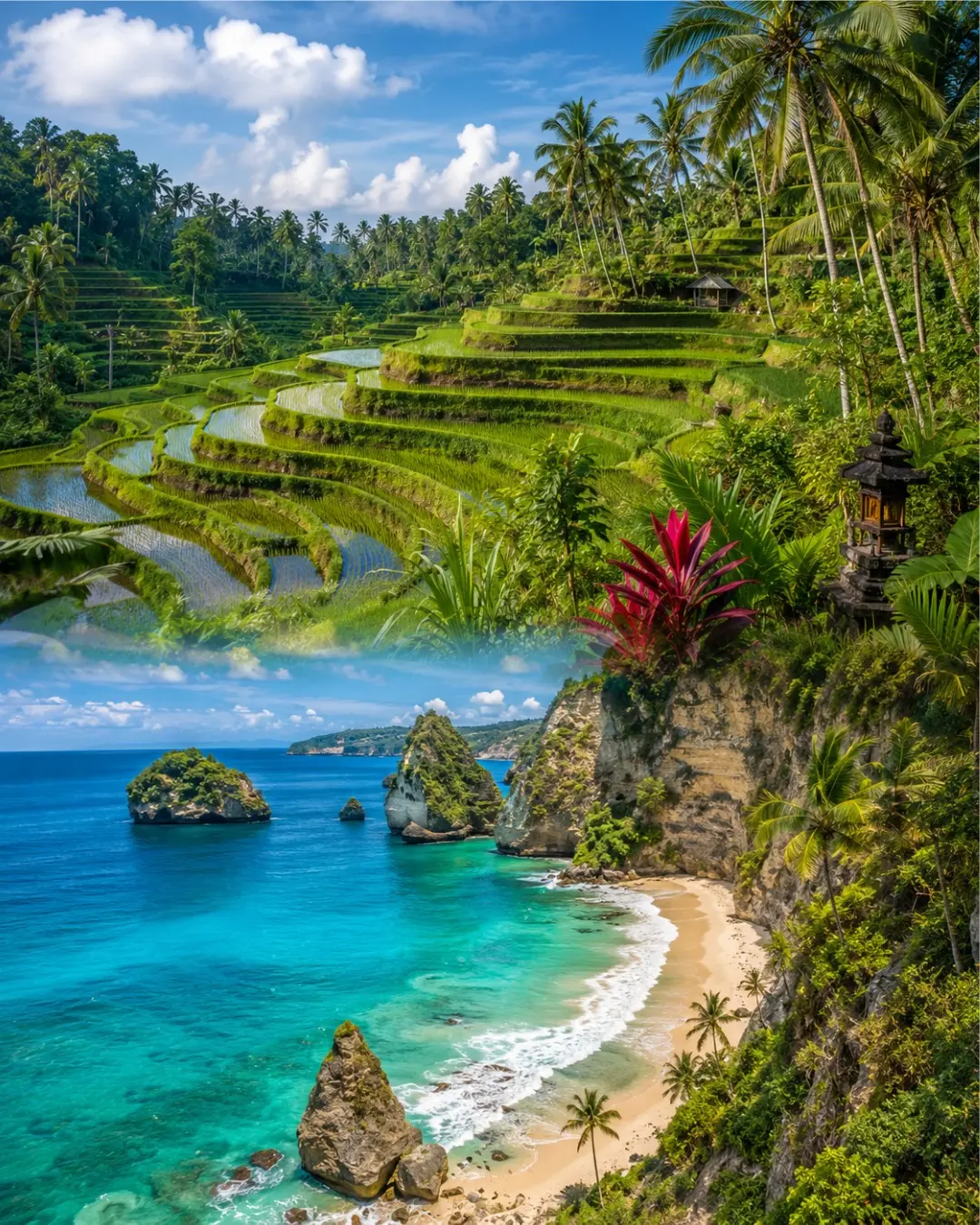 Bali rice terraces and beach