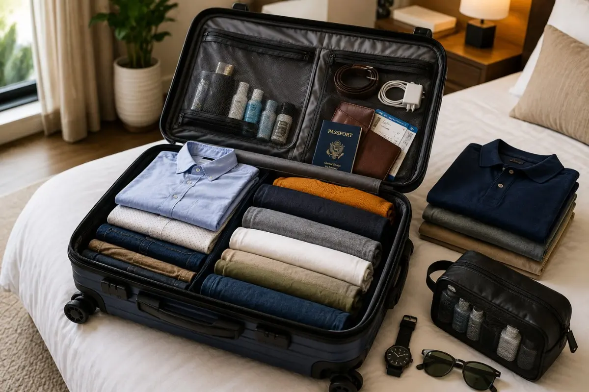 Organized Packed Suitcase Clothes