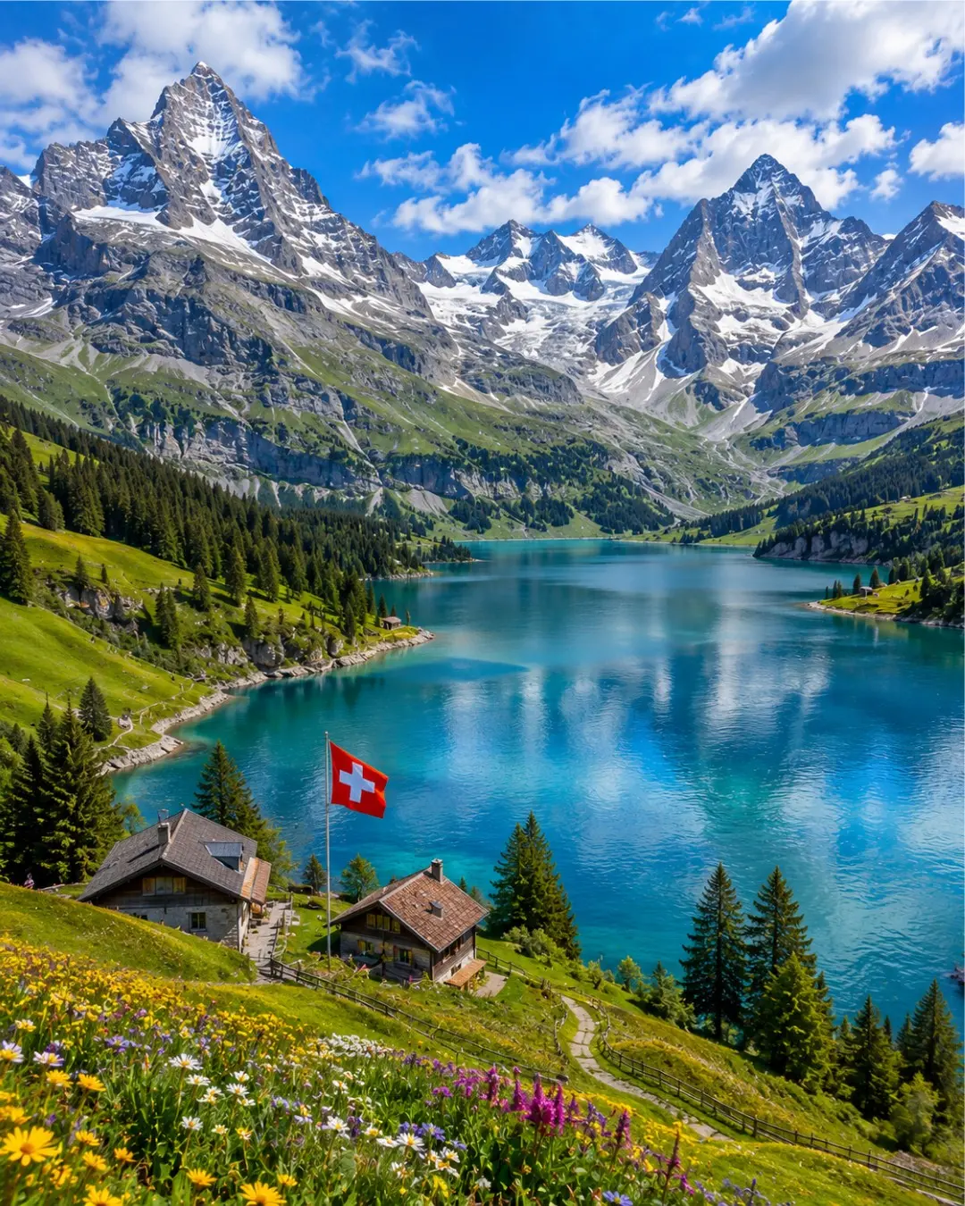 Switzerland alpine peaks and lakes