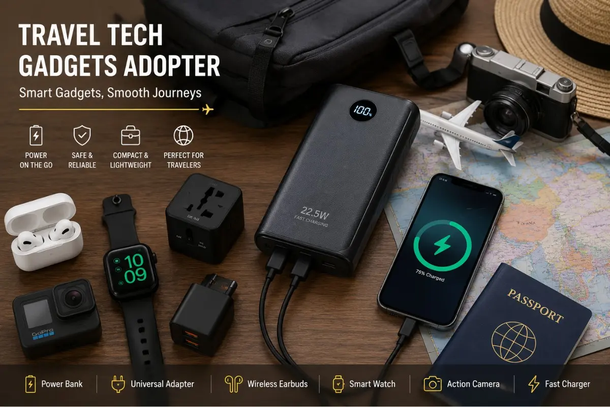 Travel Tech Gadgets Adapter and Power bank