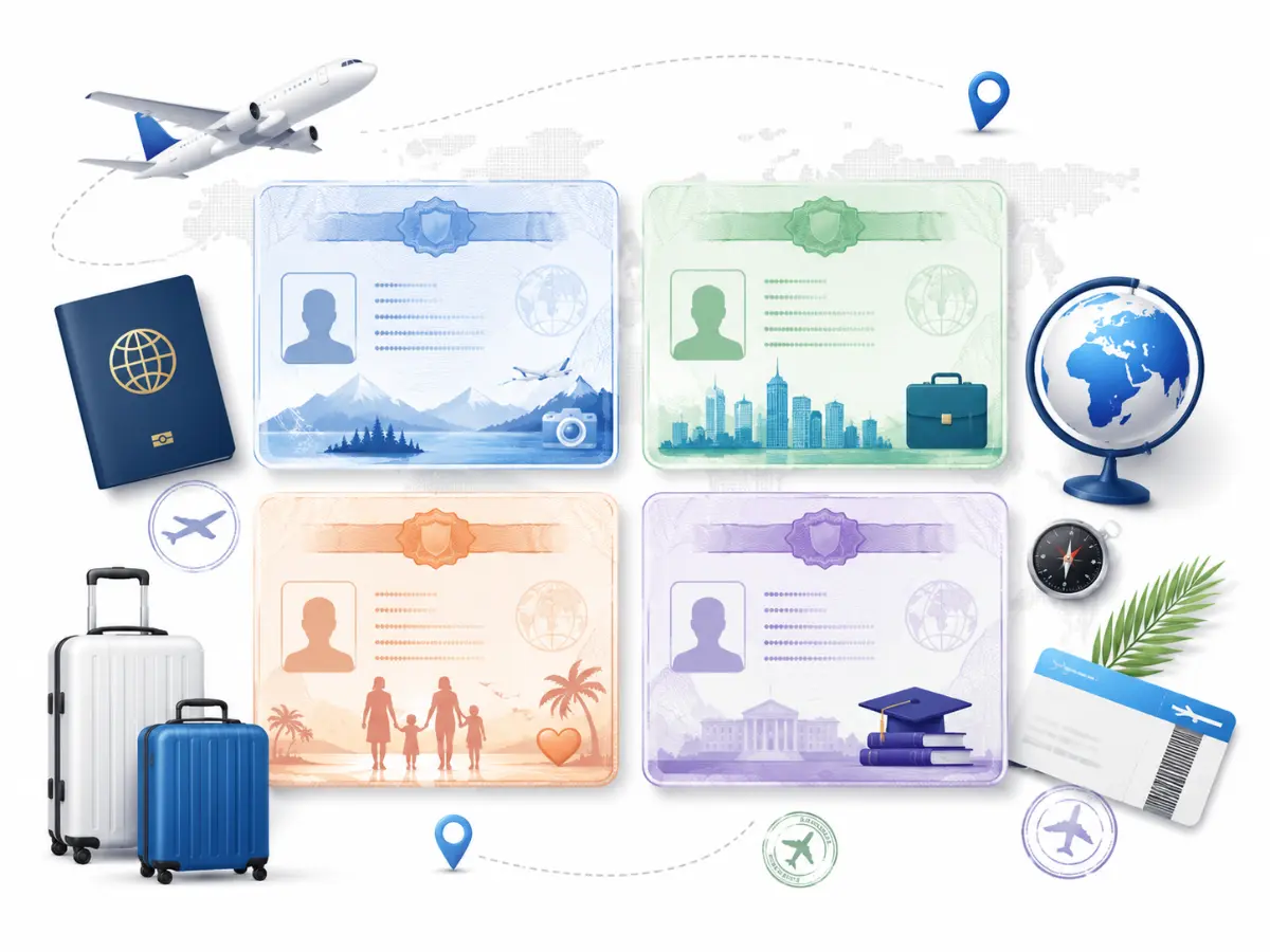 Visa documents and passport on desk